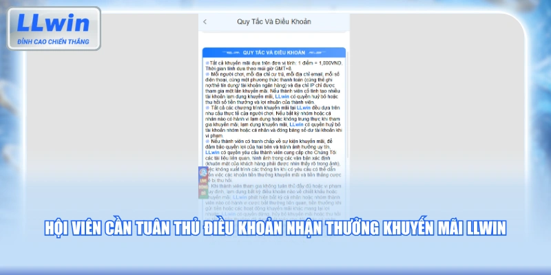 Hội viên cần tuân thủ điều khoản nhận thưởng khuyến mãi LLWIN
